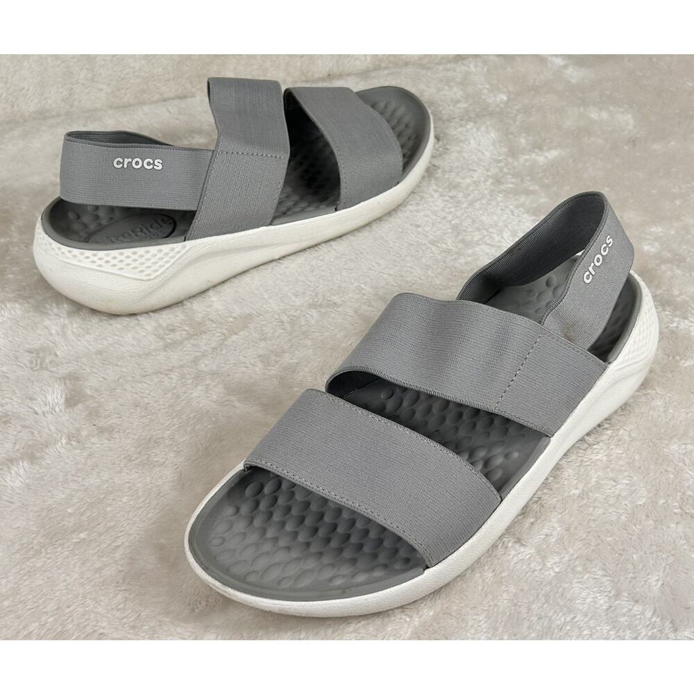 Crocs LiteRide Stretch Sandals Womens 6 M Slingback Stretch Strap Open Toe Gray